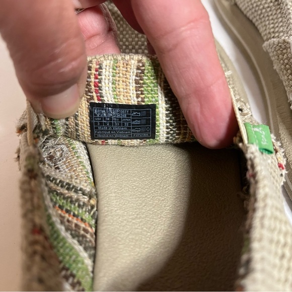 Sanuk Vagabond Sidewalk Surfer Slip On Casual Shoe Youth 3 Tan Tweed EUC Unisex - Picture 8 of 16